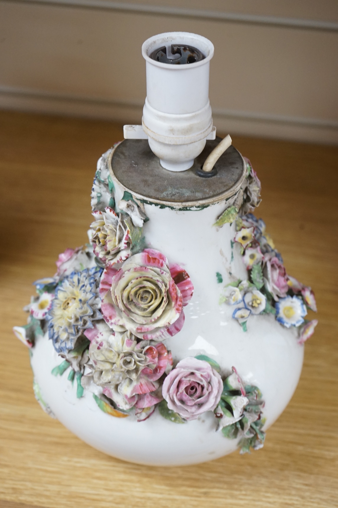 A Jacob Petit vase, mid 19th century, mounted as lamp, 20cm to porcelain rim